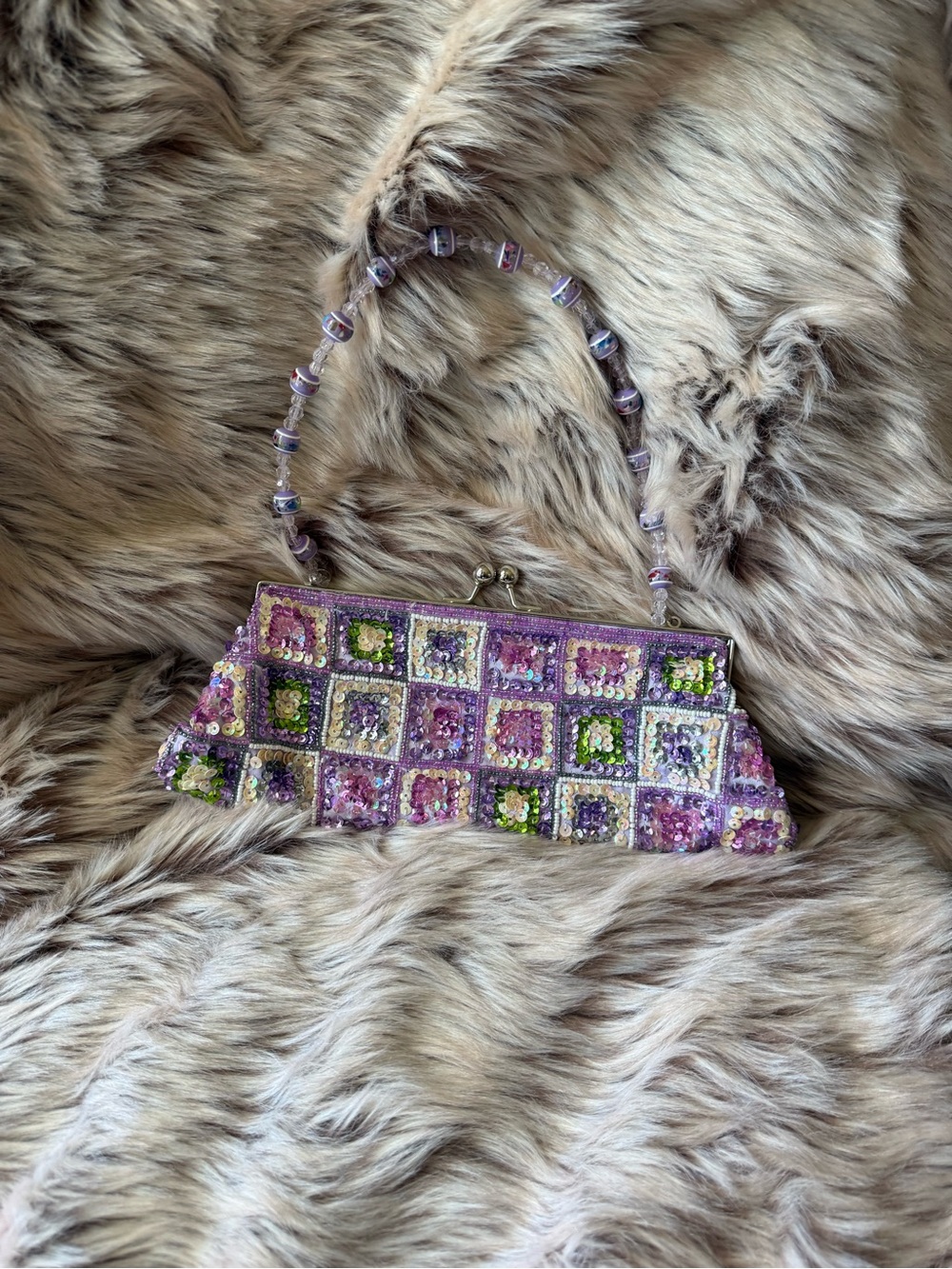 Vintage Beaded Mosaic Purple Lavender Evening Clutch